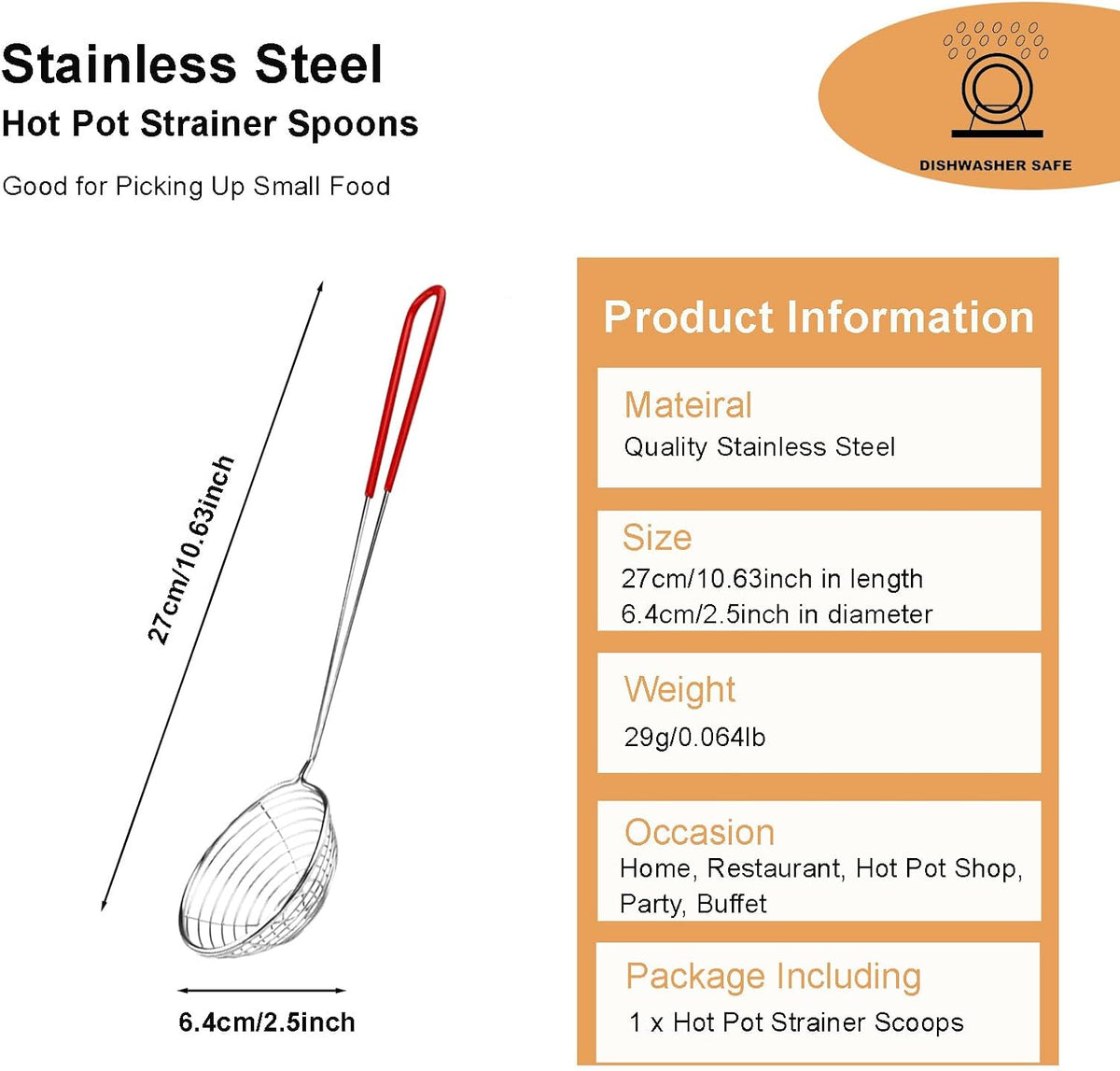 Hot Pot Strainer Spoons, Skimmer Slotted Scoop for Boba Pearls, Stainless Steel Spider Strainer with Handle, Mini Wire Mesh Colander for Cooking (2.5inch, Red)