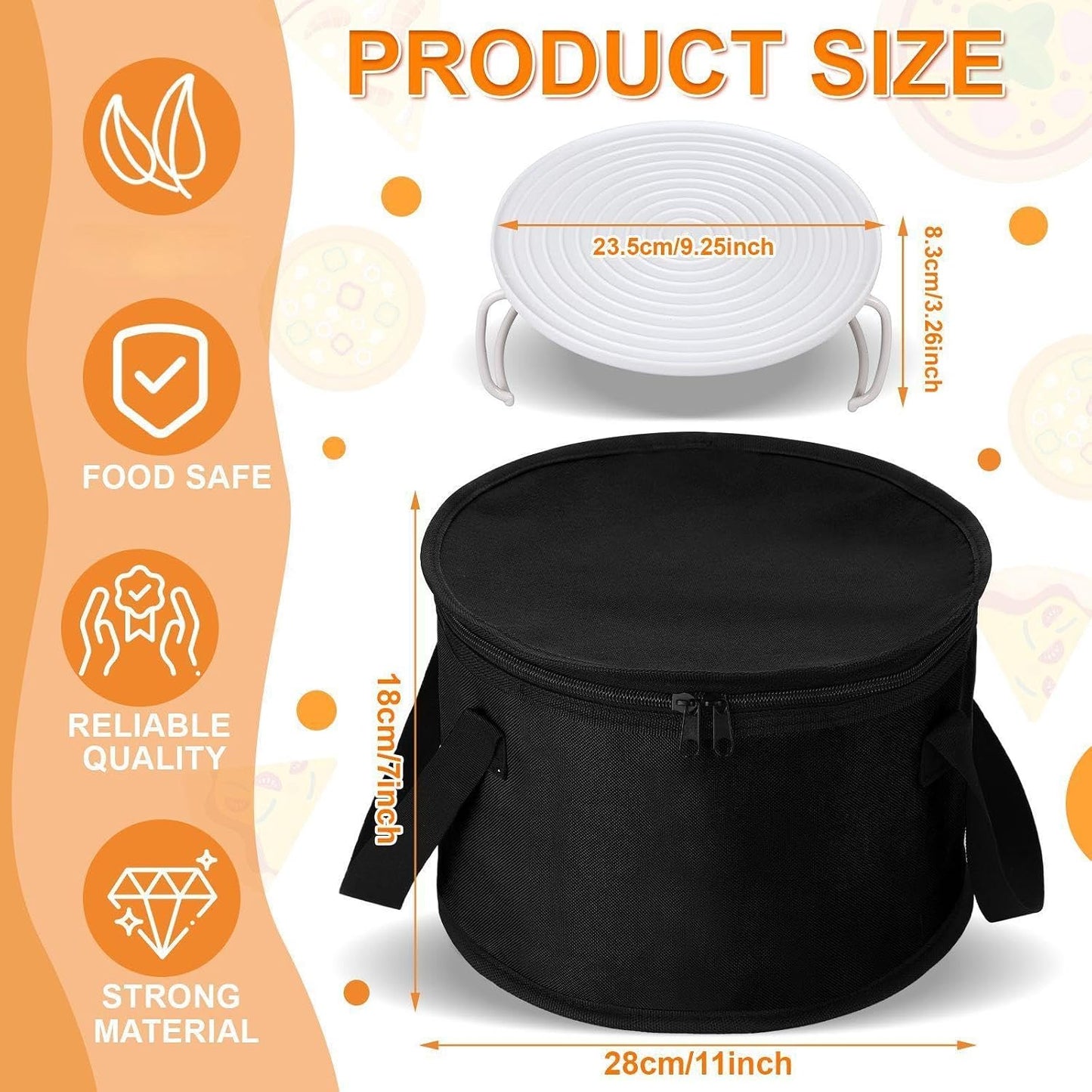 Yaomiao 2 Set Round Pie Carrier 11 x 7 Inch with Dish Tray Plate Stacker Insulated Casserole Carrier with Lid and Handle Reusable Cooler Thermal Bag for Cold Food for Potluck Picnic (Black and Purple)
