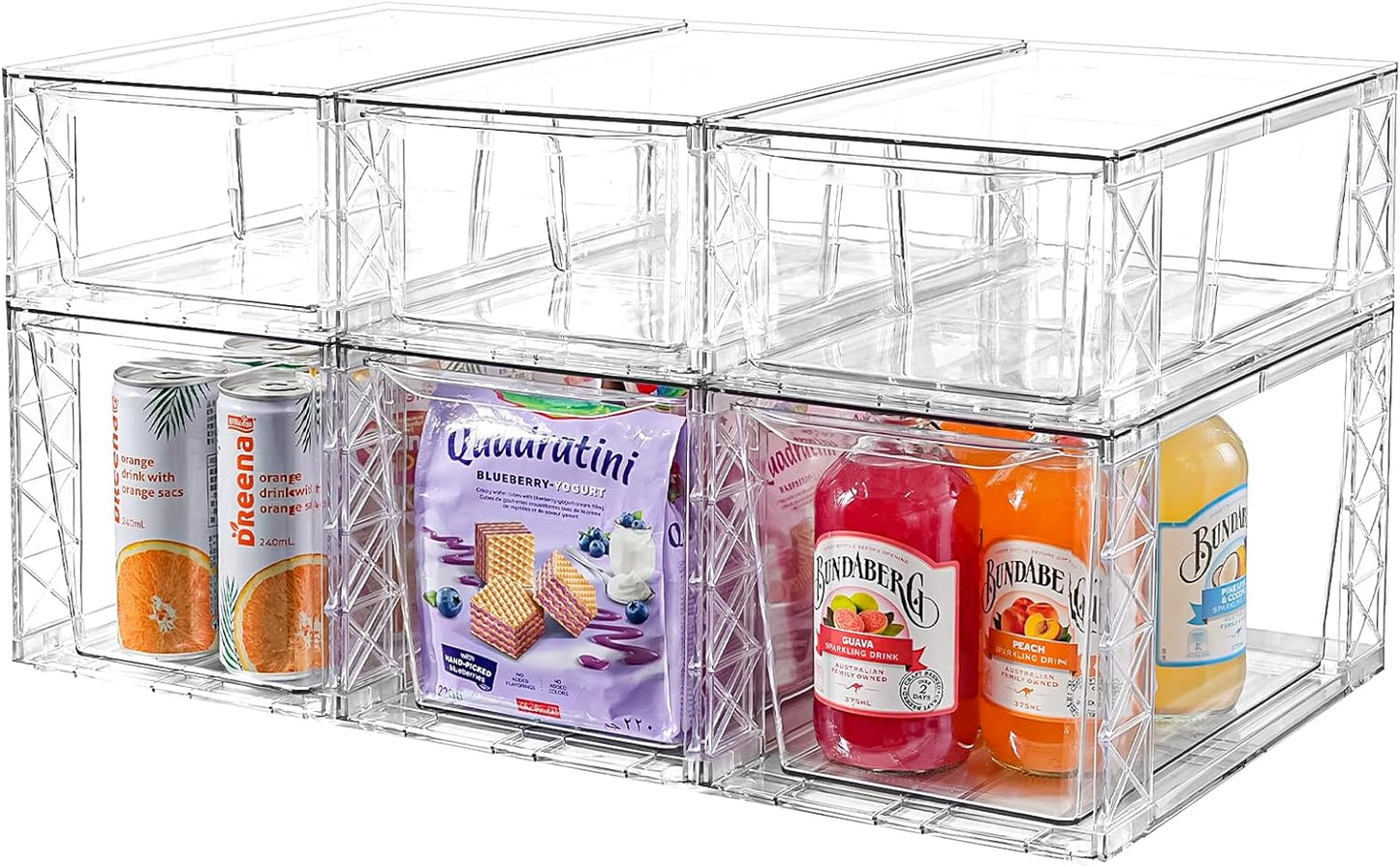 Clemate 6Pack Pantry Organizers and Storage,Clear Stackable Kitchen Storage Organizer,Foods Organizer Bins with Handles, Easily Assemble for Bathroom, Kitchen, Refrigerator, Pantry, Cabinet, Closet