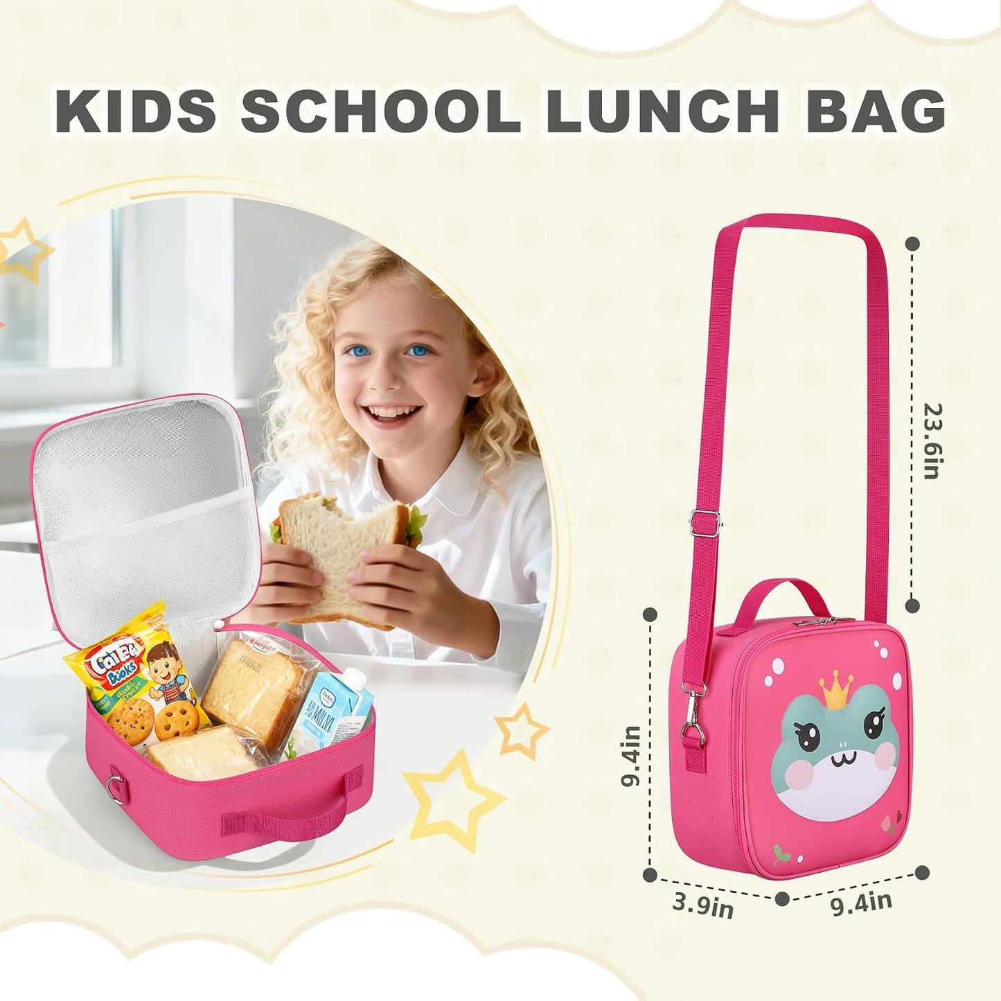 Kids Lunch Box for Kids Insulated Reusable Lunch Bag Tote Durable Children Leak-proof Lunchbox with Adjustable Shoulder Strap for School Daycare Travel Picnic (Navy - 3D Dinosaur)