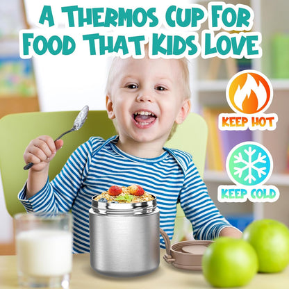 Thermo for Hot Food Kids - 15.2oz, Leak Proof Insulated Food Jar, Soup Thermo, Insulated Lunch Containers, Termos Para Comida Caliente, Wide Mouth Lunch Box with Folding Spoon and Handle