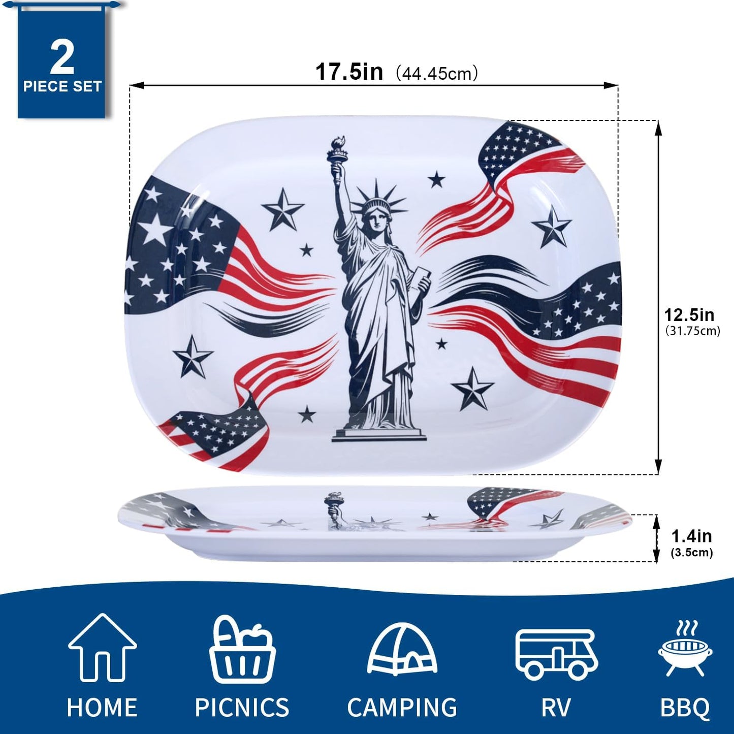 2 Pack Extra Large 17.5 Inch White Serving Trays – Reusable Melamine Platters for Parties, Snacks & Cookies, Durable Food Serving Dishes for Entertaining, Pantry & Kitchen Use White