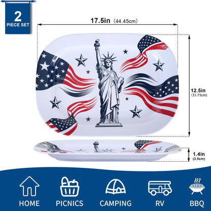 2 Pack Extra Large 17.5 Inch White Serving Trays – Reusable Melamine Platters for Parties, Snacks & Cookies, Durable Food Serving Dishes for Entertaining, Pantry & Kitchen Use White