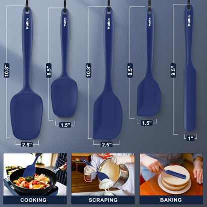 Walfos 600°F High Heat Resistant Silicone Spatula Set of 5- Food Grade Rubber Spatula Set for Baking Cooking & Mixing - BPA Free, Non Stick and Dishwasher Safe,black
