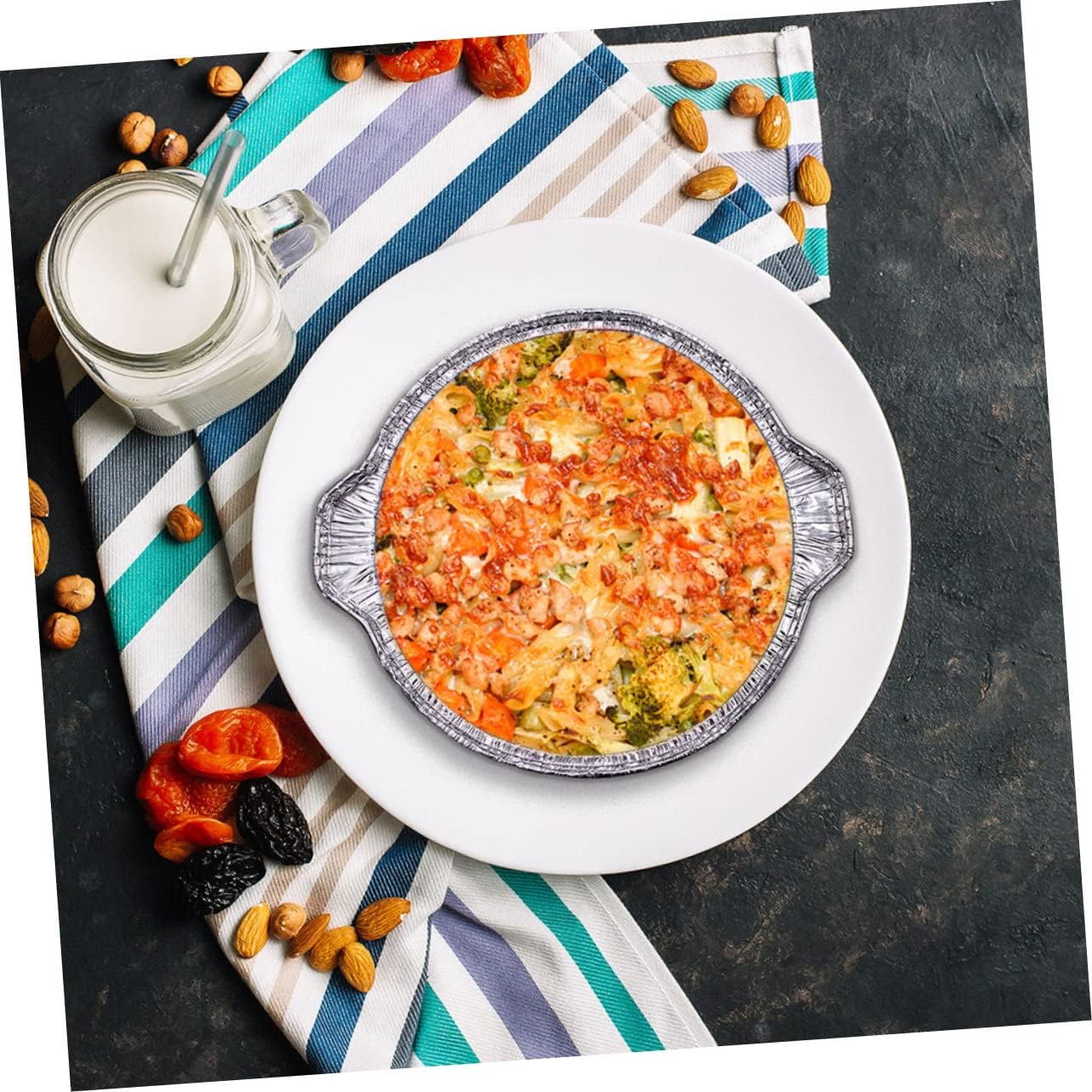 Round Foil Baking Pan Lid Heavy Duty Tin Foil Dish for Oven Cooking Large Capacity Food Prep Tray for Roasting Fish and Meat Disposable Aluminum Container