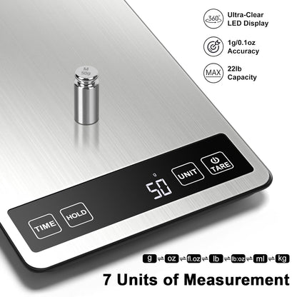 Fuzion Food Scale, 22lb/0.1oz Digital Kitchen Scale - 7 Units, Tare & PCS