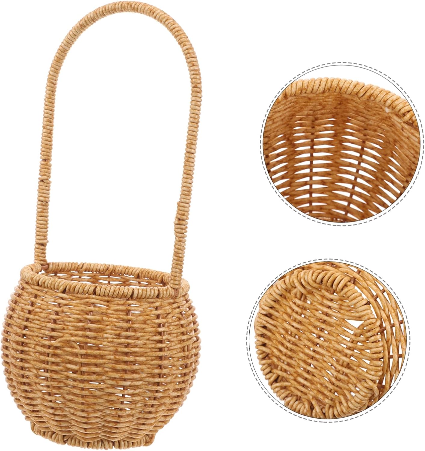 Rustic Style Plastic Rattan Storage Basket with Handle, Wear Resistant and Convenient to Carry, Unique Shape Fruit and Egg Storage Basket for Birthday or Shower