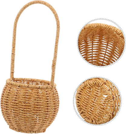 Rustic Style Plastic Rattan Storage Basket with Handle, Wear Resistant and Convenient to Carry, Unique Shape Fruit and Egg Storage Basket for Birthday or Shower