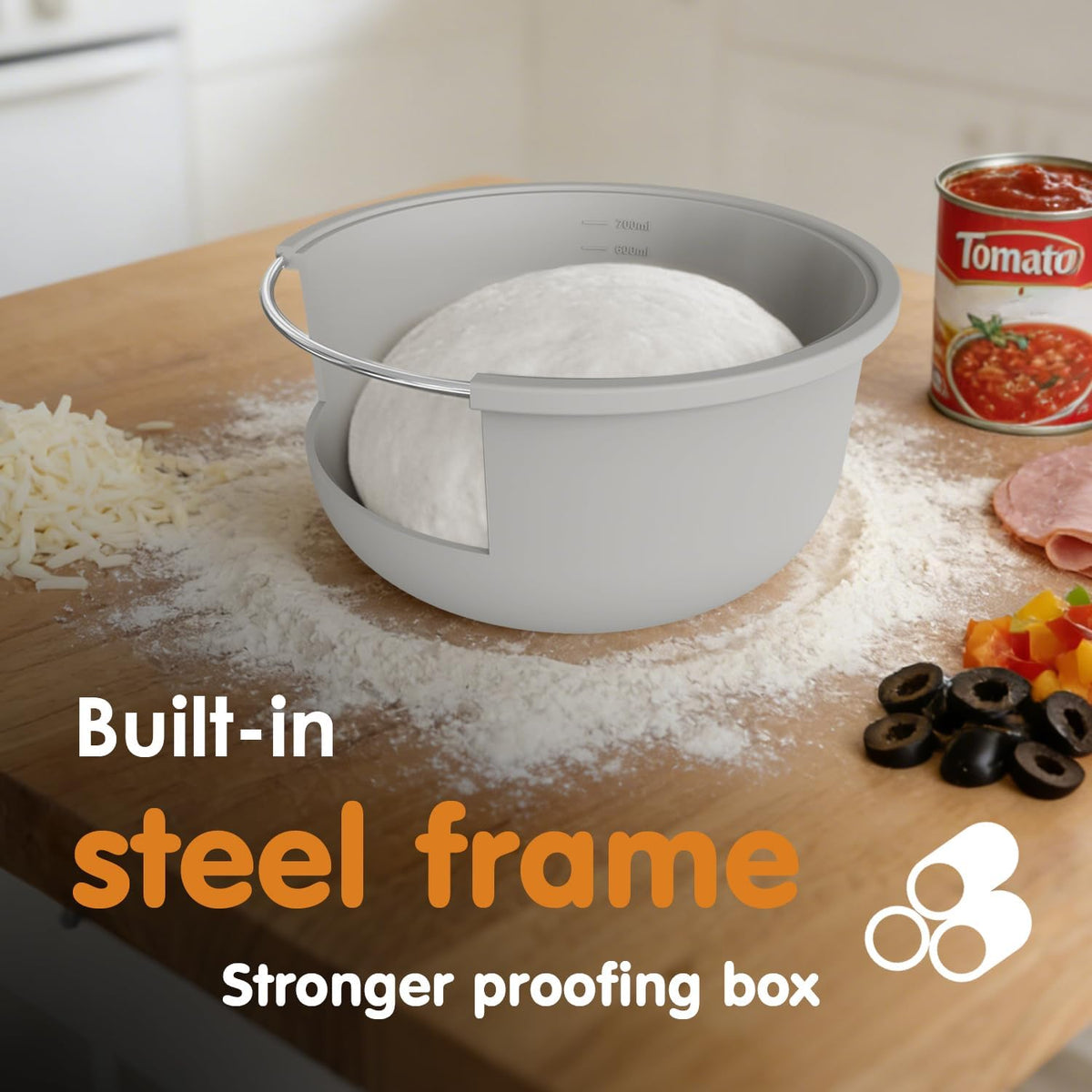 Stackable Silicone Pizza Dough Proofing Containers with Lids,Pizza Dough Proofing Box | Make 12" Pizzas 700ml(Beige)
