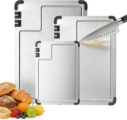 3-Piece Titanium Cutting Board Set with Dual-Stage Knife Sharpener,Double Sided Food-Grade Chopping Board,Non-Slip Feet,Deep Juice Groove,Heavy Duty,Hygienic & Dishwasher Safe Kitchen Chopping Boards