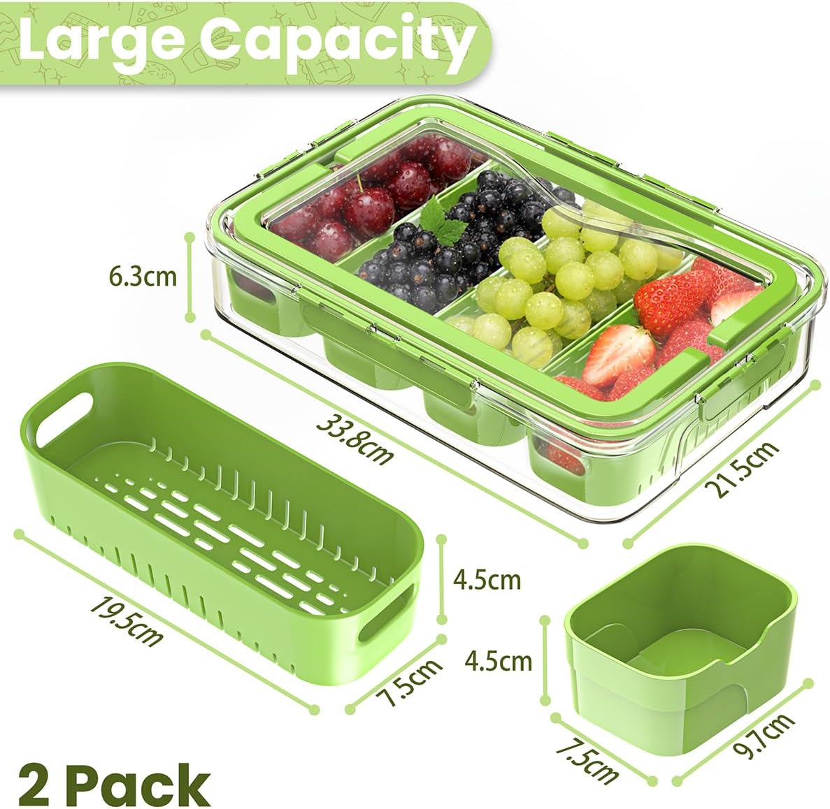2 Pack Box Charcuterie Container with Dividers 12 Compartments,Snackle Boxes Food Storage, Bento Box Adult, Large Portable Divided Snackle Organizer with Lid & Handle, Stackable Food Containers(White)