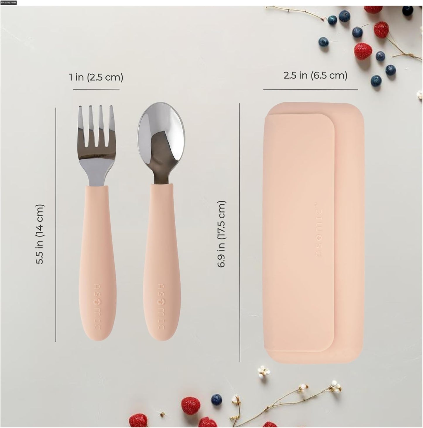 ASOMIC® Premium 316 Stainless Steel Toddler Utensils with Silicone Handles & Travel Case, Kids Spoon & Fork Set for Toddler Self Feeding at Daycare, Preschool & School, BPA-Free, Dishwasher Safe