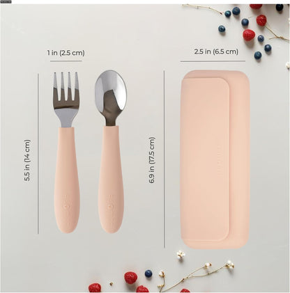 ASOMIC® Premium 316 Stainless Steel Toddler Utensils with Silicone Handles & Travel Case, Kids Spoon & Fork Set for Toddler Self Feeding at Daycare, Preschool & School, BPA-Free, Dishwasher Safe