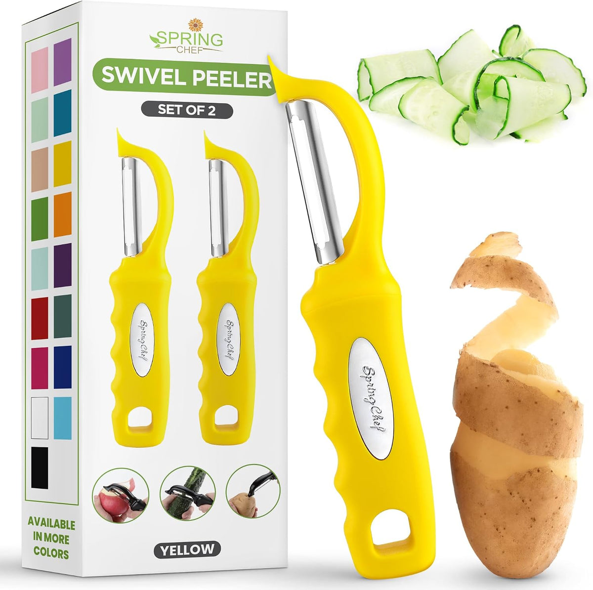 Spring Chef Premium Swivel Vegetable Peeler, Soft Grip Handle and Ultra Sharp Stainless Steel Blades - Perfect Kitchen Peeler For Veggie, Fruit, Potato, Carrot, Apple - Mango