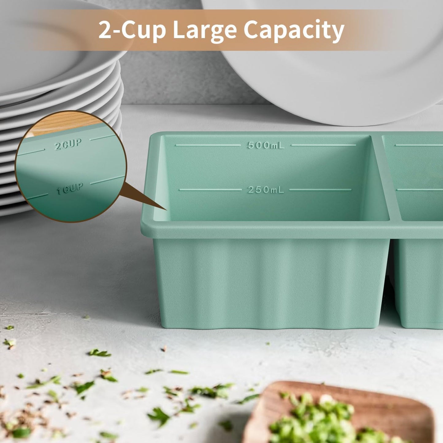 Silicone Freezer Tray for Soup Ice Cubes: 2-Cup Freezing Tray with Lid for Meal Prep - 2Pack Silicon Soup Portion Freeze Trays Make Stock Souped Ice Cube