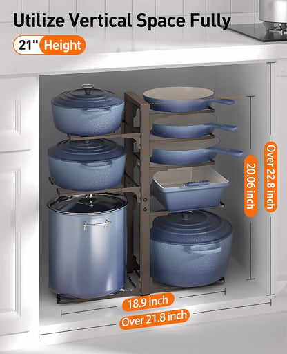 ORDORA Pots and Pans Organizer Under Cabinet 16.6", 8-Tier Adjustable Rack