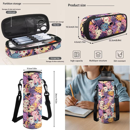 Cute Capybara Pizza Backpack for Girls, 5 Pcs Boys School Bag Set for Kids, 17 Inch Backpacks Lunch Pencil Box Reusable Utensils Case Set for Middle Elementary School, 3rd Grade Backpack