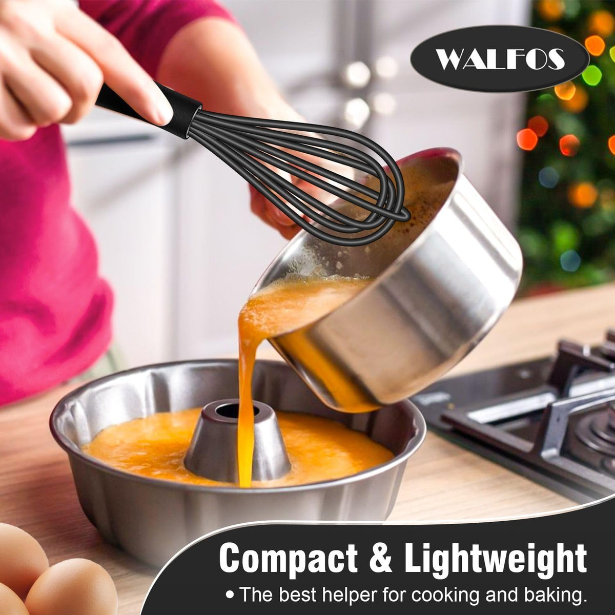 Walfos Silicone whisk,Whisks for Cooking Non Scratch, BPA Free whisk set of 4, 7+9+11in Balloon Whisks & 11in Flat Whisk, Heat Resistant(480°F).Great for Cooking in Pans, Baking, Whisking.Blue