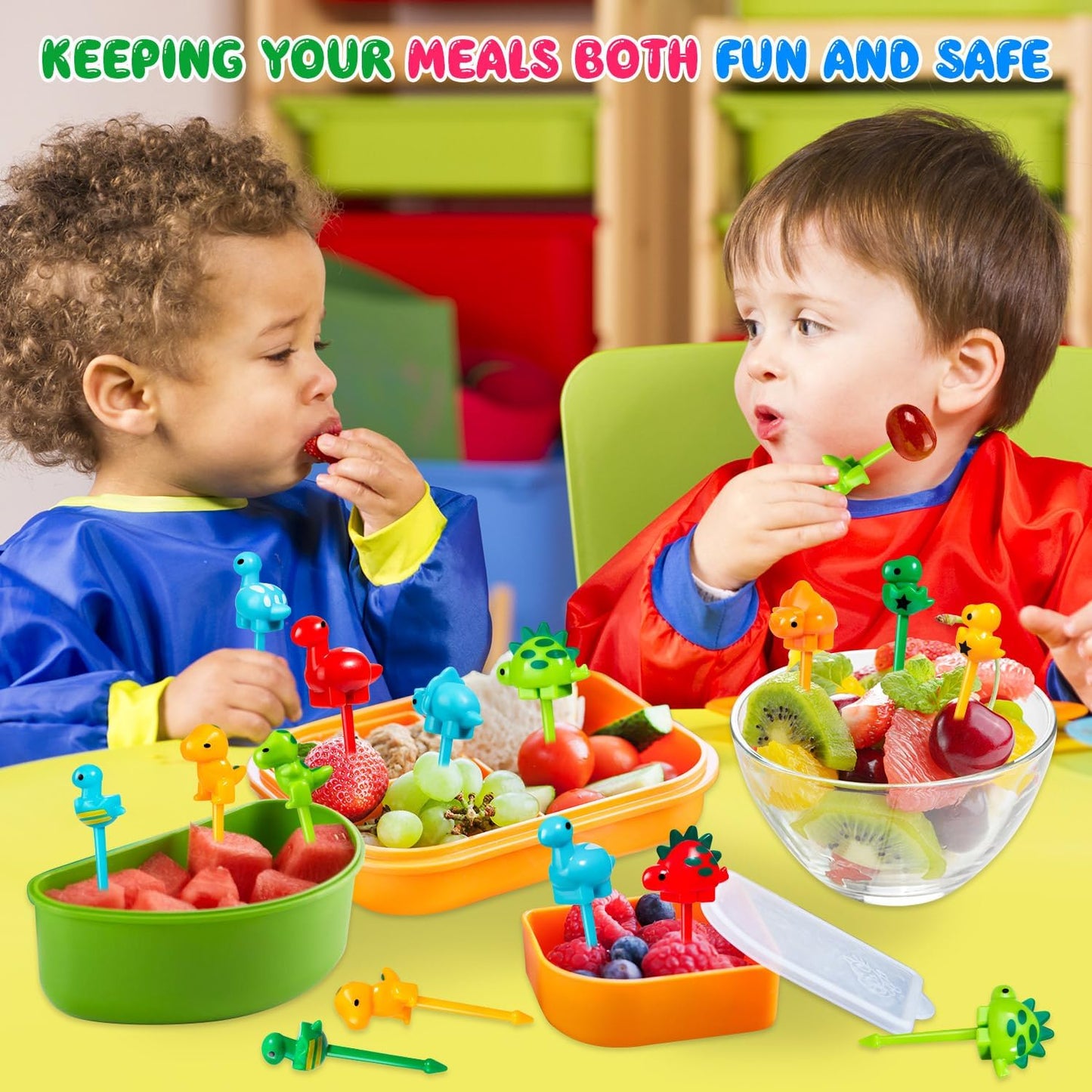 36pcs Mini Dinosaur Food Picks, Cute Cartoon Animal Fruit Toothpicks for Dinosaurs Birthday Party Bento Picks for Sandwiches, Snacks Desserts Accessory