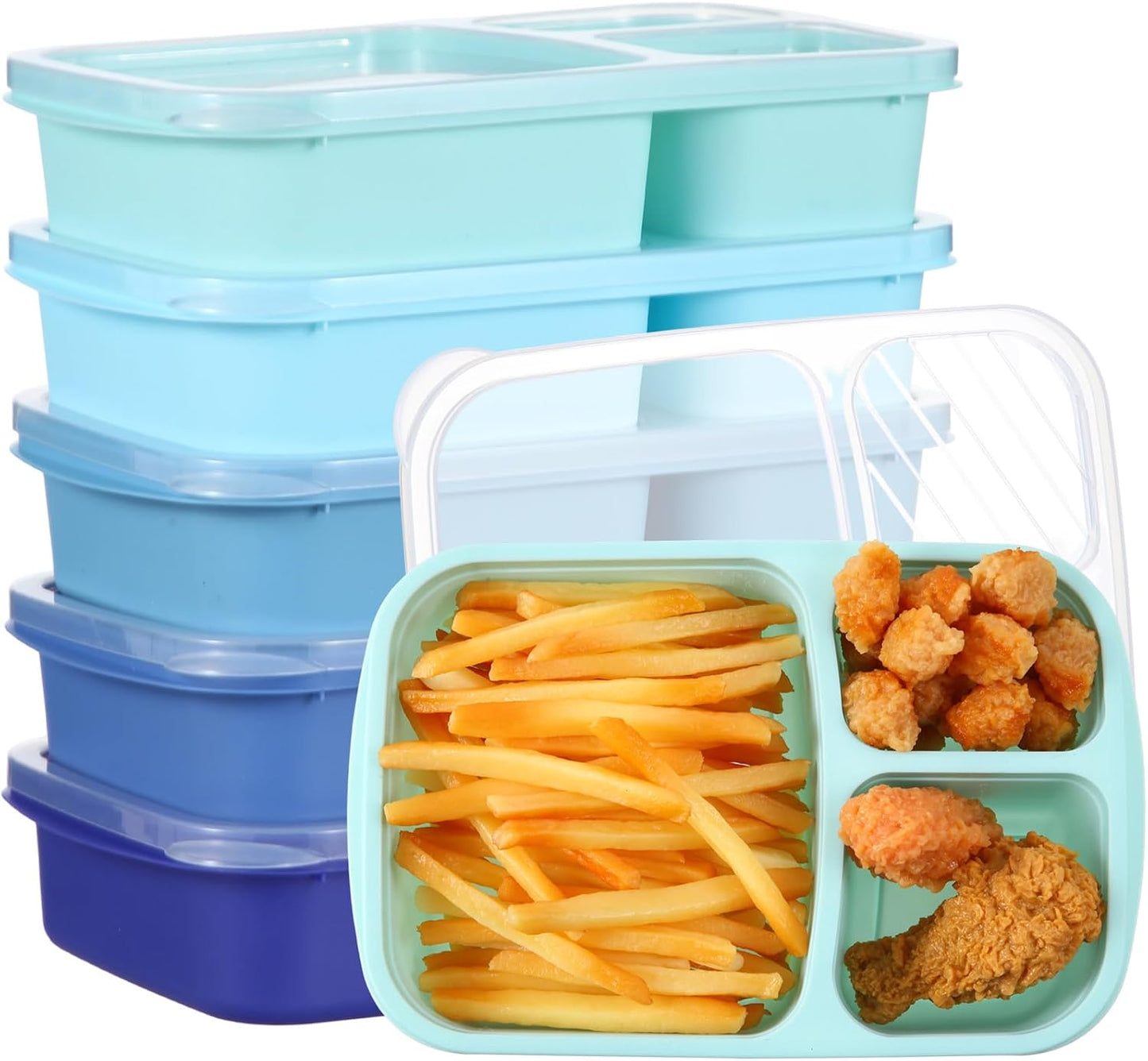 Honeydak 5 Pack Snack Containers 3 Compartment Bento Snack Boxes Divided Meal Prep Containers with Lids Reusable Adults Lunch Food Storage Box for School Work Travel(Elderberry)