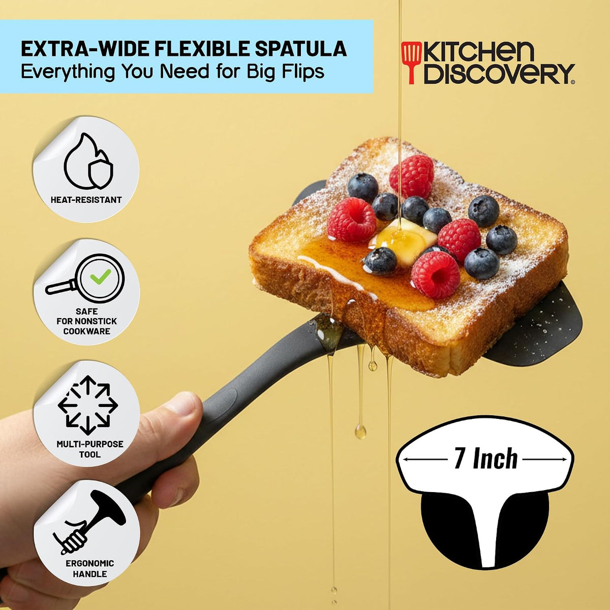 Kitchen Discovery Extra Wide Spatula Flipper, 7 in, Nylon