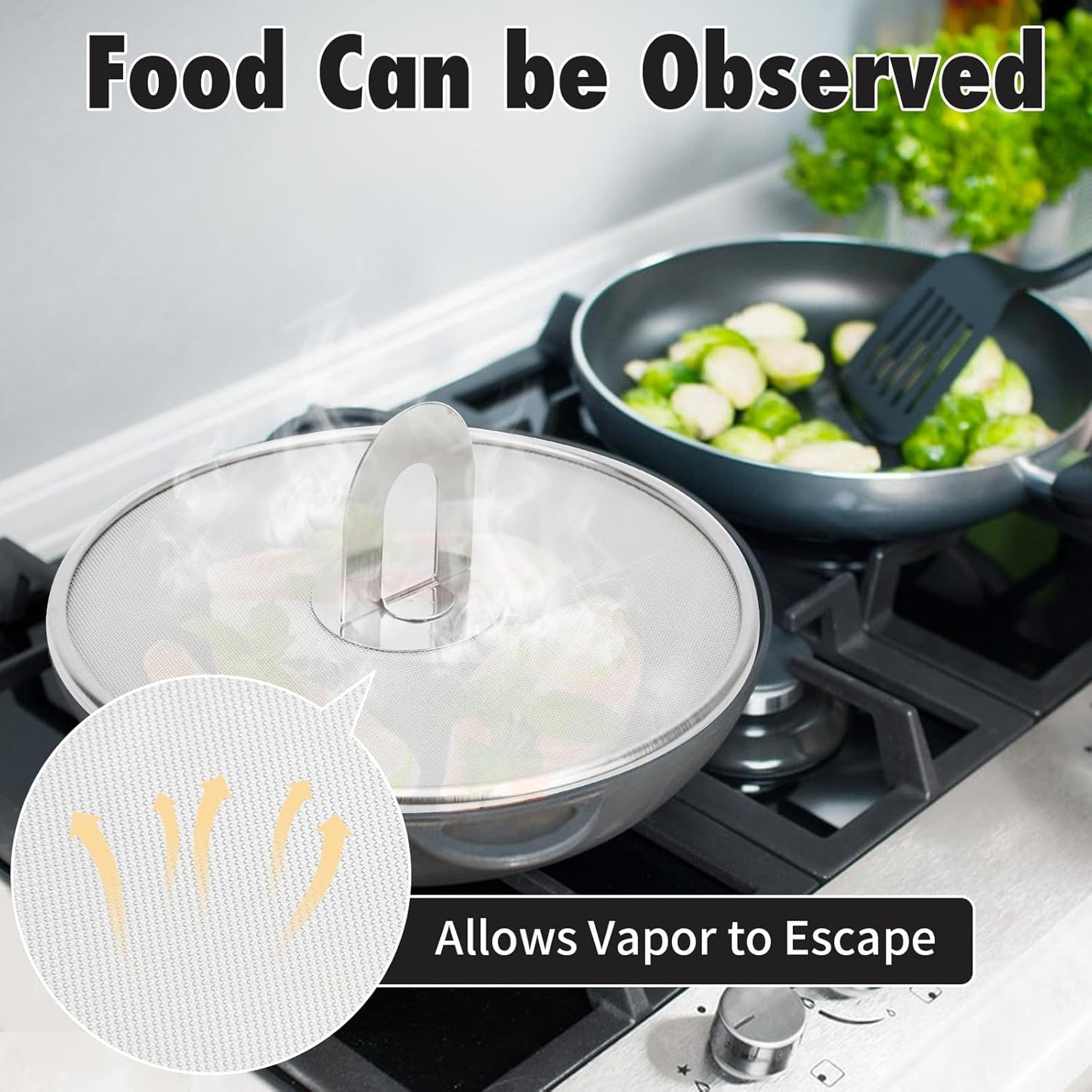 4PCS Splatter Screen for Frying Pan, Stainless Steel Grease Splatter Guard, Hot Oil Splatter Screen with Foldable Knob, Ultra-Fine Mesh No Burns Keeps Kitchen Clean(8", 10", 11.5", 13")