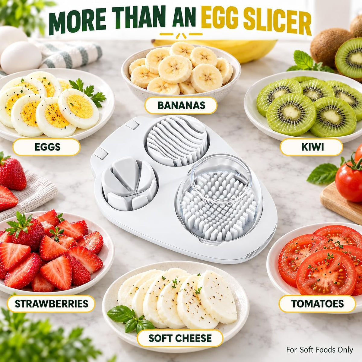 3 In 1 Egg Slicer for Hard Boiled Eggs,3 Slice Modes Egg Cutter,Stainless Steel Dicer for Strawberry Mushroom Grape Cherry, Multifunctional Food Cutter Slicer for Home Kitchen Chopper Gadgets (White)