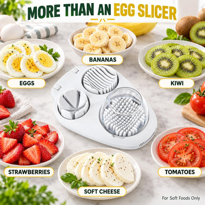 3 In 1 Egg Slicer for Hard Boiled Eggs,3 Slice Modes Egg Cutter,Stainless Steel Dicer for Strawberry Mushroom Grape Cherry, Multifunctional Food Cutter Slicer for Home Kitchen Chopper Gadgets (White)