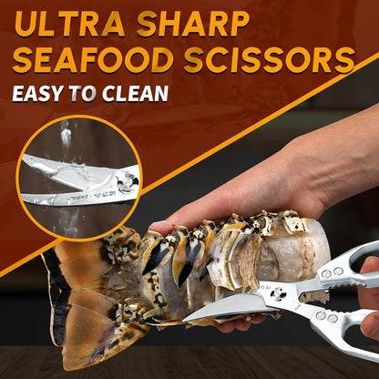 HUUSK Kitchen Scissors All Purpose - Stainless Steel Kitchen Shear, Sharp Silver Meat Scissors Dishwasher Safe, Heavy Duty Poultry Shears, Japanese Cooking Scissor for Food, Christmas Gifts for Women