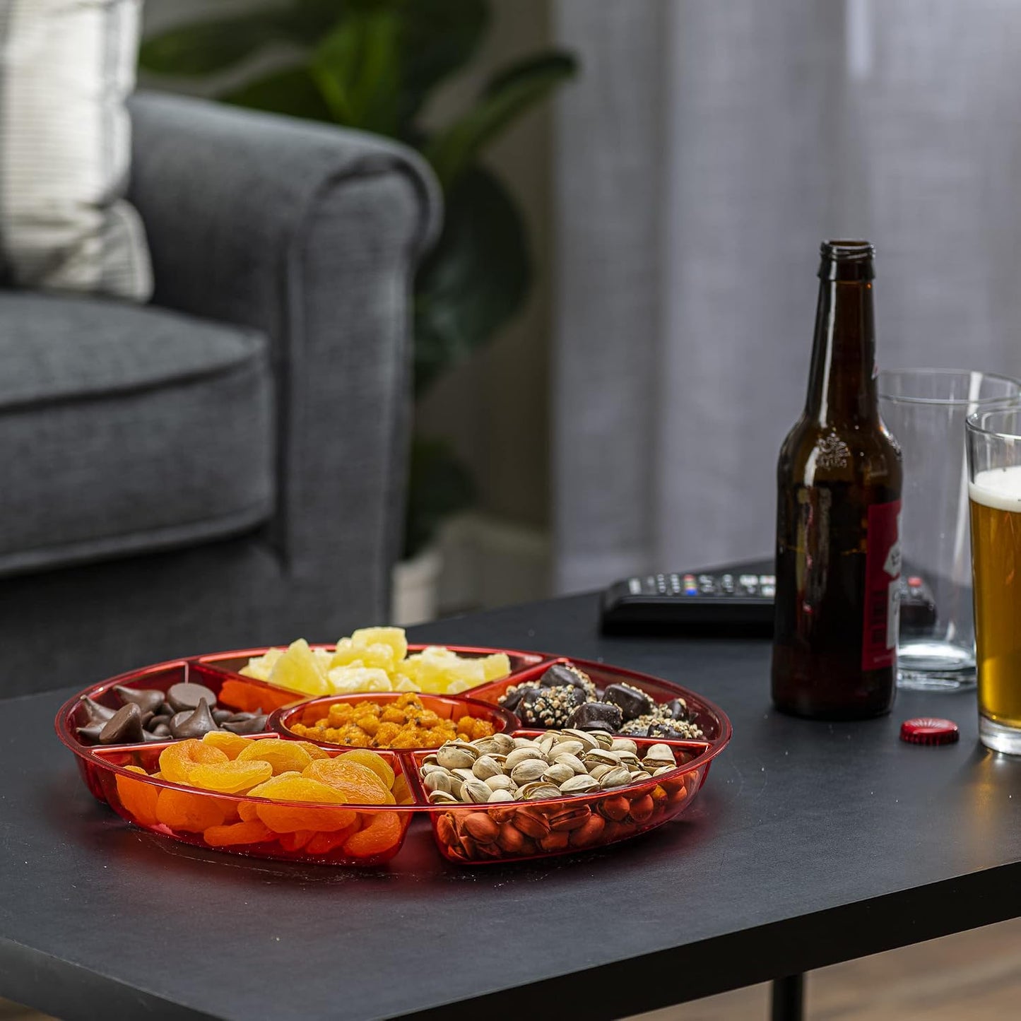 Plasticpro 6 Sectional Round Plastic Serving Tray/Platters Clear Pack of 2