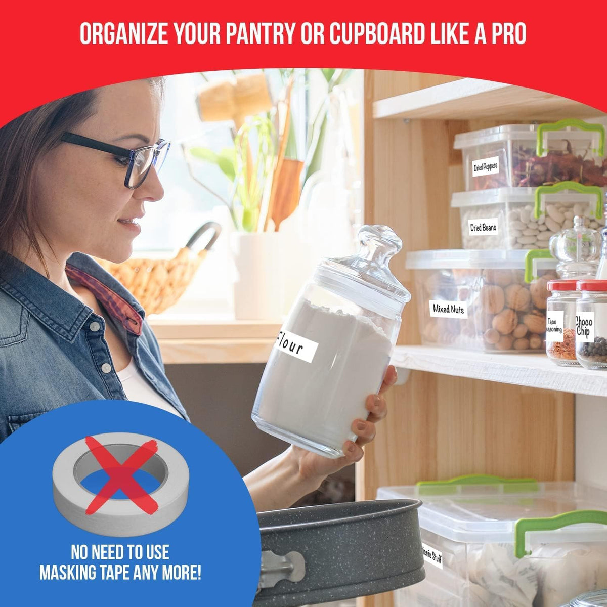 MESS Removable Food Labels for Containers (96-Pack) 1x3 & 1.5" Erasable Kitchen Labels for Organizing, Freezer & Fridge, White Dry Erase Labels for Jars