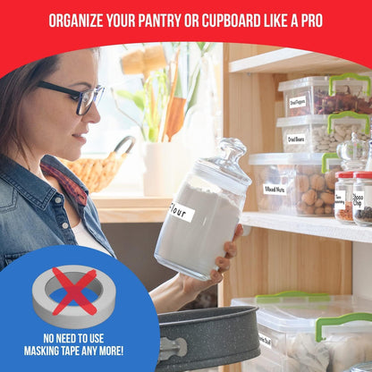 MESS Removable Food Labels for Containers (96-Pack) 1x3 & 1.5" Erasable Kitchen Labels for Organizing, Freezer & Fridge, White Dry Erase Labels for Jars
