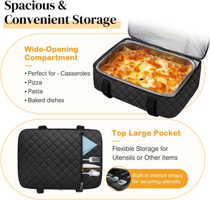 Coobiiya Insulated Casserole Carrier,Lasagna Lugger Tote Keeps Food Hot or Cold,Thermal Lunch Bag Warmer & Cooler Carrier Bag,Portable Tote Bag Fits 9" x 13" Baking Dish for Picnic and Cookout