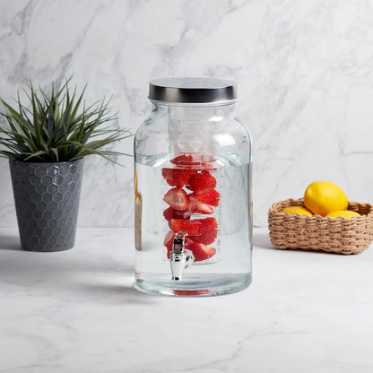 Mason Craft & More 3 Gallon Glass Beverage Drink Dispenser with Leakproof Spigot and Metal Stand