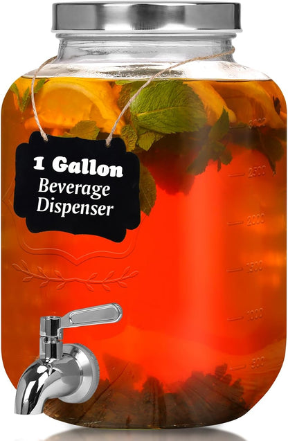 Bululuo Glass Drinks Dispenser for Parties, 2 Gallon Beverage Dispenser with Stand for Juice and Iced Tea, Water Jug Dispenser for Lemonade, Party Essential Beverage Pitcher with Spout