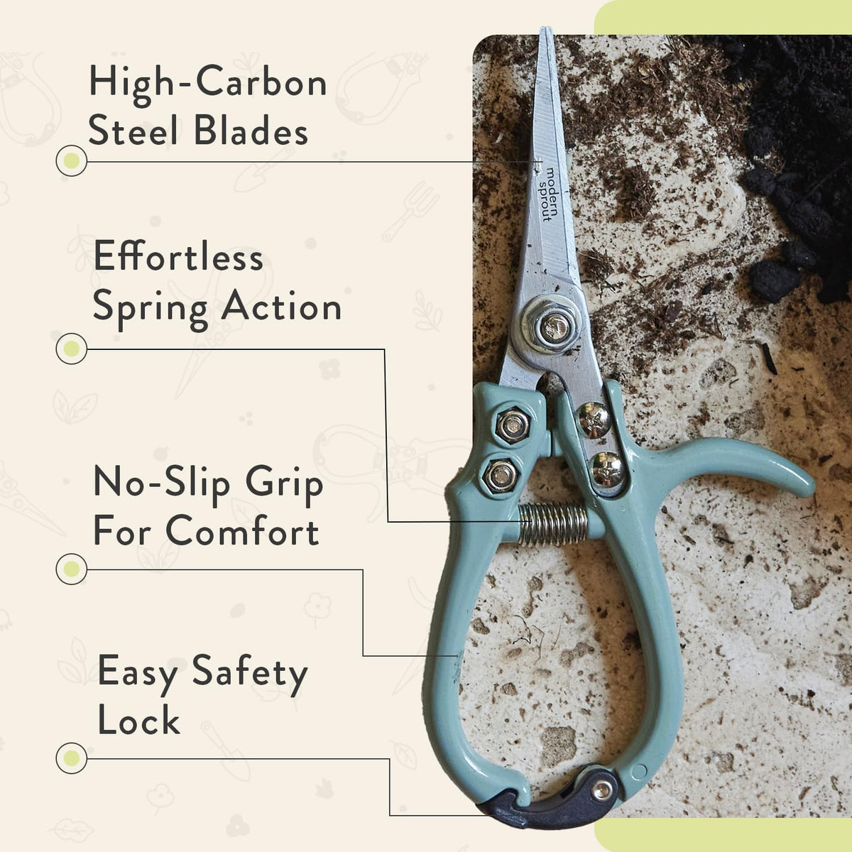Modern Sprout Hand Pruners+Shears Set w/Blister - Gardening Tools - Sage
