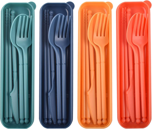 Reusable Utensils Set with Case, Plastic Travel Utensils, 1 Sets Plastic Spoons and Forks Set for Lunch Box, Picnic, Travel, Camping (Blue)