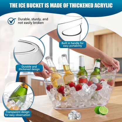 OBTANIM Clear Acrylic Ice Buckets Large Champagne Drink Cooler Storage Ice Tub with Scoops for Beer Cocktails Wine Beverage Home Parties Bar Cooling Supplies