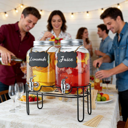 2 Gallon Glass Drink Dispensers For Parties，Lemonade Beverage Dispenser With Stand And Spigot For BBQ, Picnic, Party,Laundry Detergent Dispenser