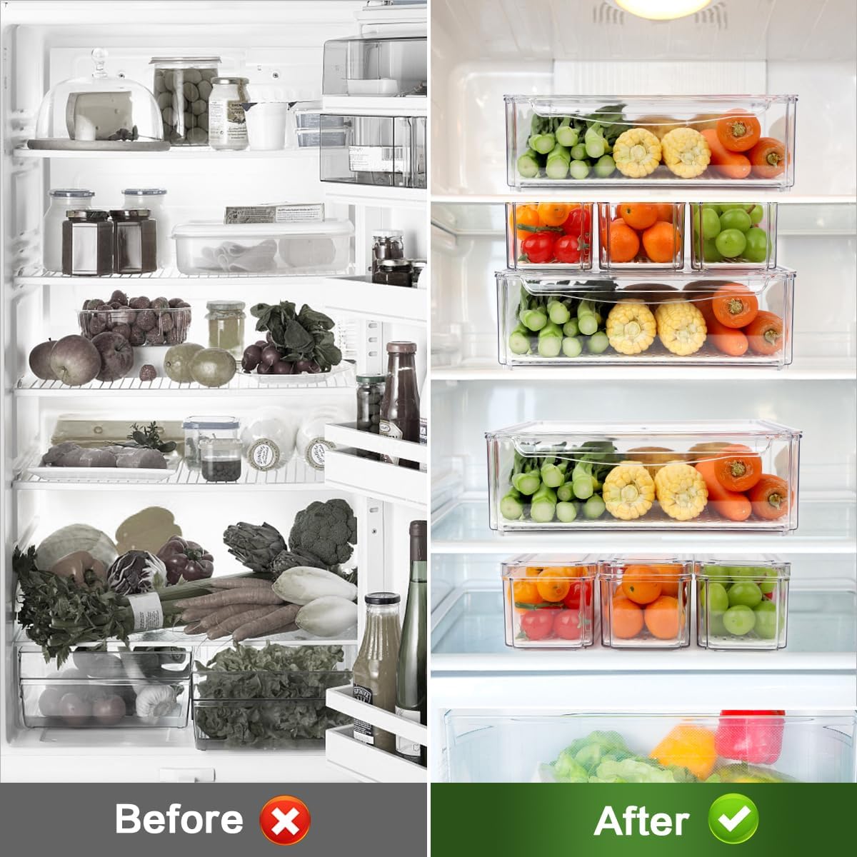 ZIJUND 14 Pack Fridge Organizer, Stackable Refrigerator Organizer Bins with Lids, BPA-Free Fridge Organizers and Storage Containers for Fruit, Vegetable, Food, Drinks, Cereals, Clear