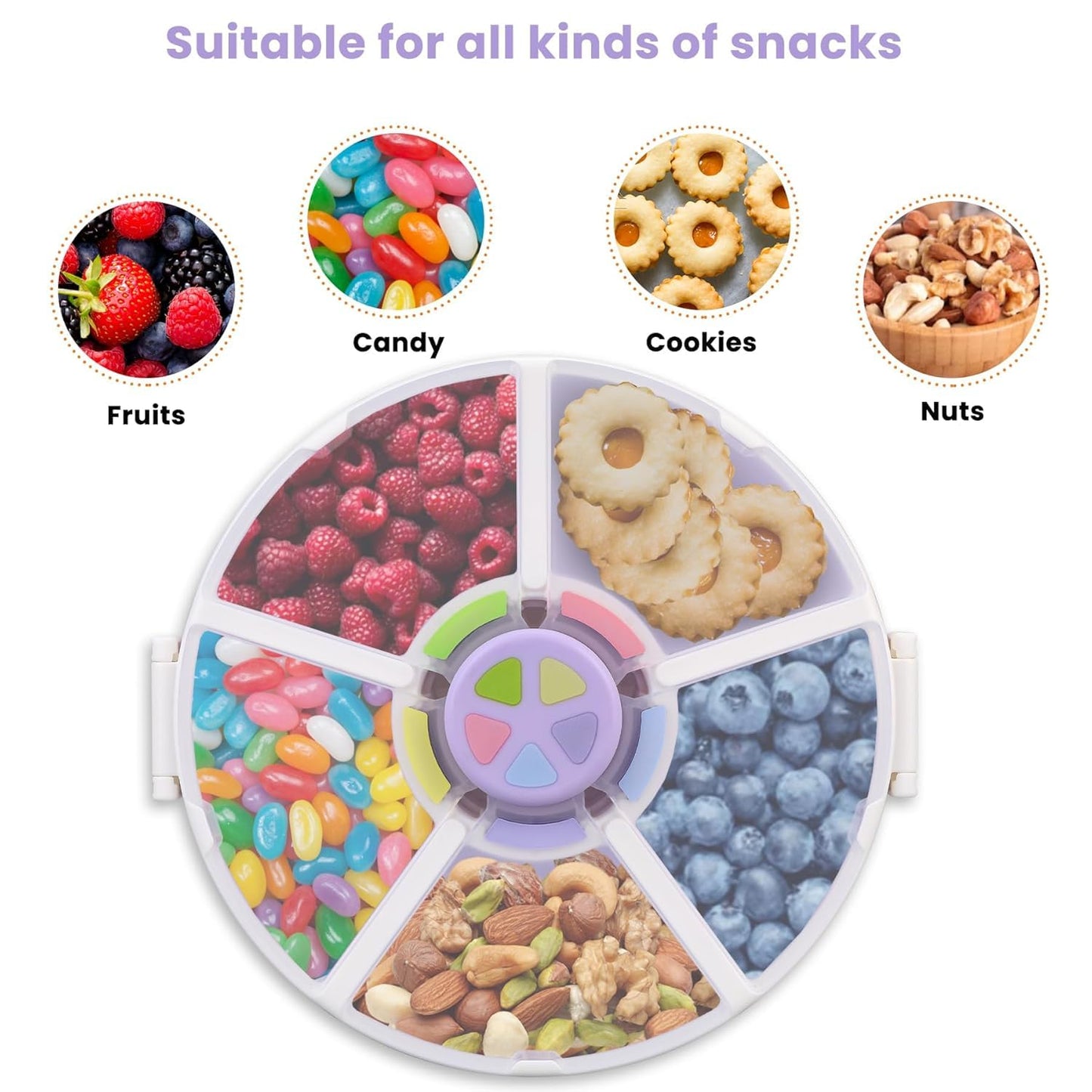 Pawtong Snack Rotator Container Reusable Snack Box with 5 Compartment Dispenser and Lid, Color Matching Opening Lid, BPA and PVC Free, for Home, School, Travel (1 Pack- Pink)