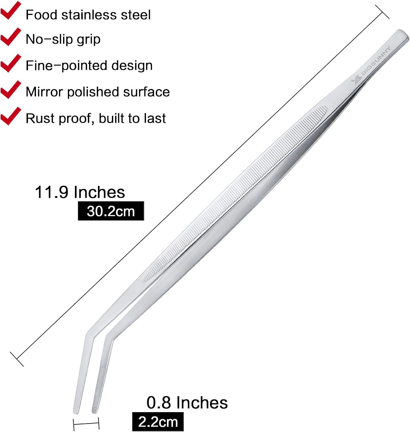 MSY BIGSUNNY Professional Chef Kitchen Cooking Precision Tweezers Culinary Curved Tip Tongs for Baking Decorating (1, 9.5")