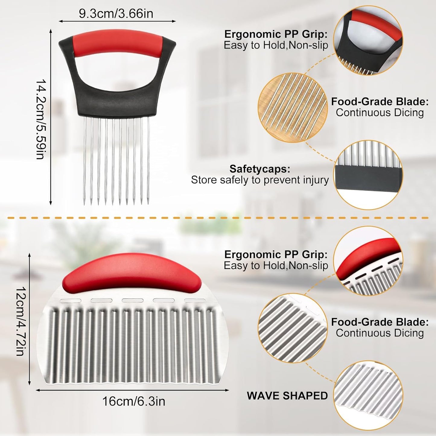 Onion Holder for Slicing – Stainless Steel Onion Cutter Guide for Even Slices, Safe Finger Protection, Vegetable Chopper & French Fry Cutter