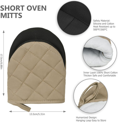 Goldmeet Mini Oven Mitts 2-Pack, 7"x5.5", 500°F Silicone Grip, Gray