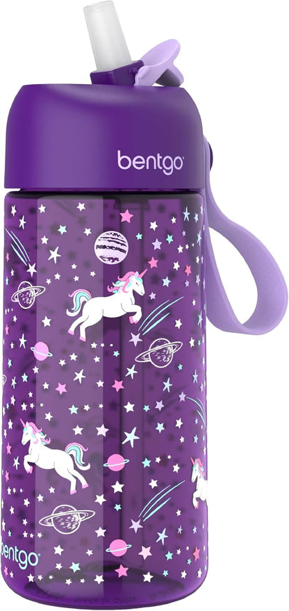Bentgo Kids Water Bottle - Leak-Proof, Durable Tritan PFAS- & BPA-Free 15 fl oz, Kids/Toddlers Ages 3+ for School & Sports; Bite & Sip Spout, Carrying Handle, Dishwasher Safe (Unicorn)