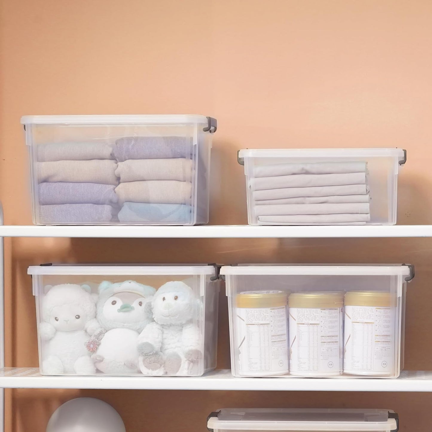 Citylife 32 QT Plastic Storage Bins with Latching Lids Stackable Storage Containers for Organizing Large Clear Storage Box for Garage, Closet, Kitchen, 4 Packs