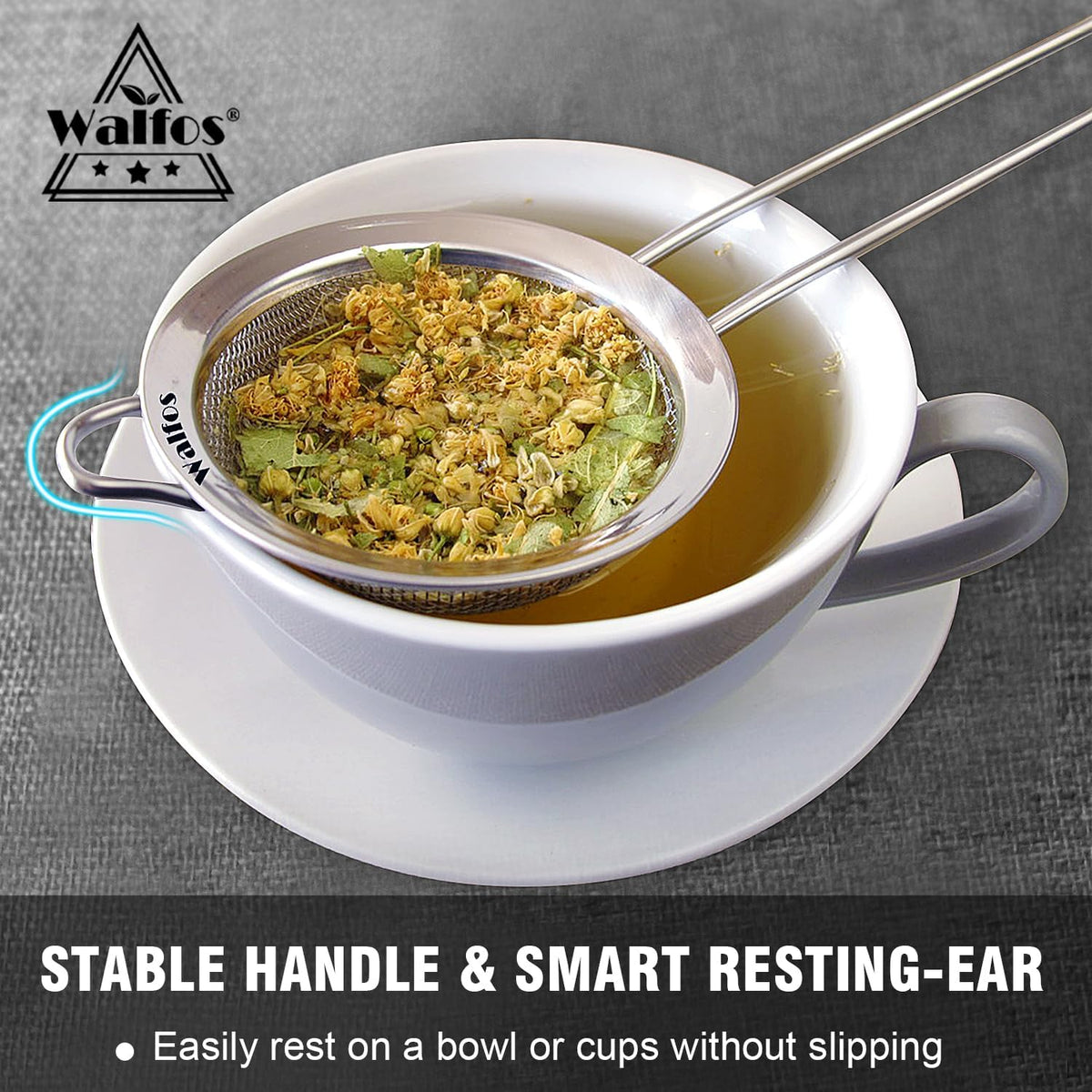Walfos 6.3 Inch Fine Mesh Strainer, Premium Stainless Steel Sieve and Sifter with Handle, Kitchen Metal Strainers for Rice, Quinoa, Fruits, Noodles, Flour