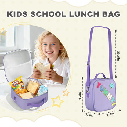 Kids Lunch Box for Kids Insulated Reusable Lunch Bag Tote Durable Children Leak-proof Lunchbox with Adjustable Shoulder Strap for School Daycare Travel Picnic (Navy - 3D Dinosaur)
