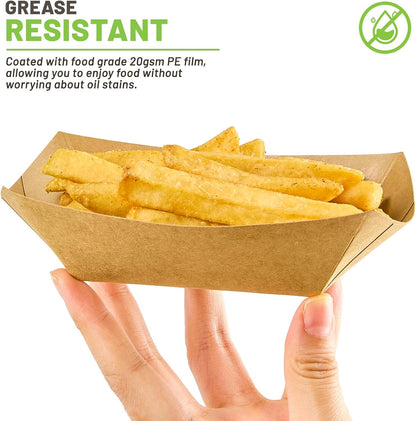 ZORRITA 2 Lb Paper Food Trays - 100 Pack Disposable Nacho Trays Brown Food Boats Take Out Basket Holders for Serving Party Snacks Hot Dogs Tacos Fries