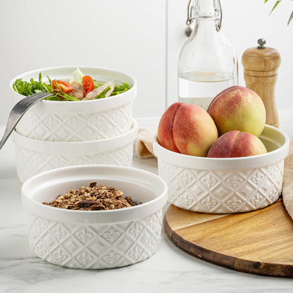 Airtight Food Storage Containers with Lids Mixing Bowls Set, Ceramic Serving Bowls with Lids Set of 4, 12/16/28/40 oz Stackable Nesting Salad Bowls for Cooking, Baking, Ramen - Beige